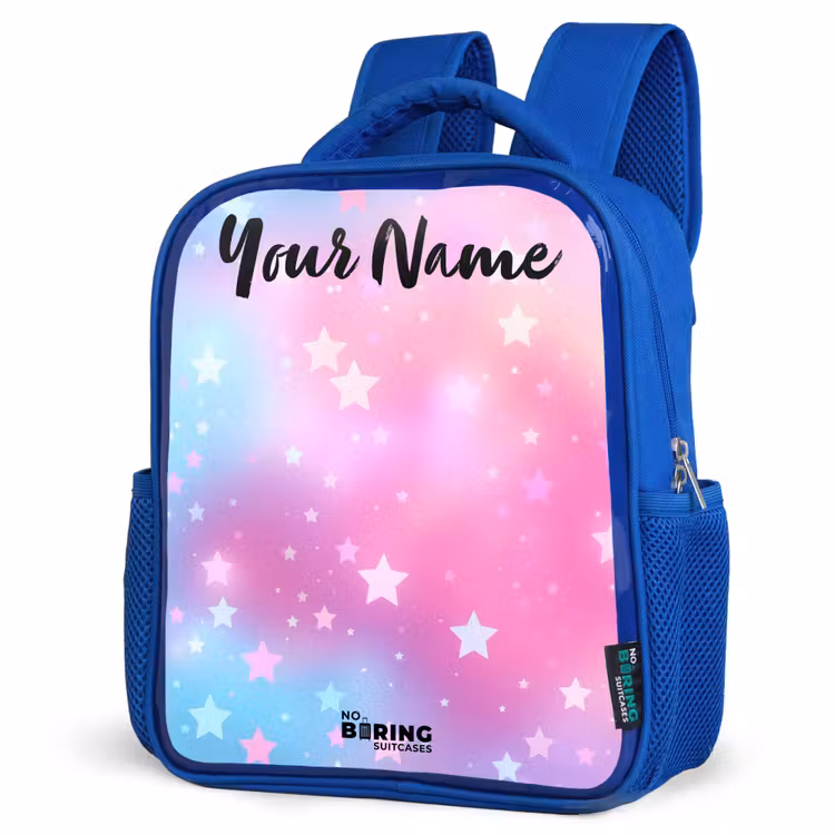 Sterren - Roze - Blauw Kinderrugzak - Blauw middel -schuin