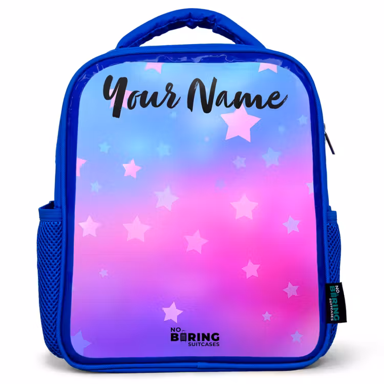 Sterren - Roze - Blauw Kinderrugzak - Blauw middel -3d