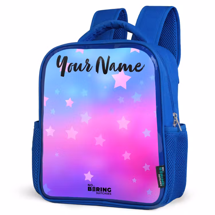 Sterren - Roze - Blauw Kinderrugzak - Blauw middel -schuin
