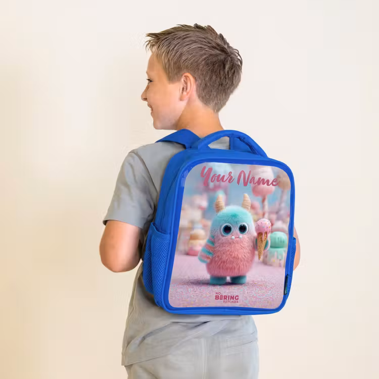 Zoet Monstersnoep Avontuur Kinderrugzak - Blauw middel -sfeer2