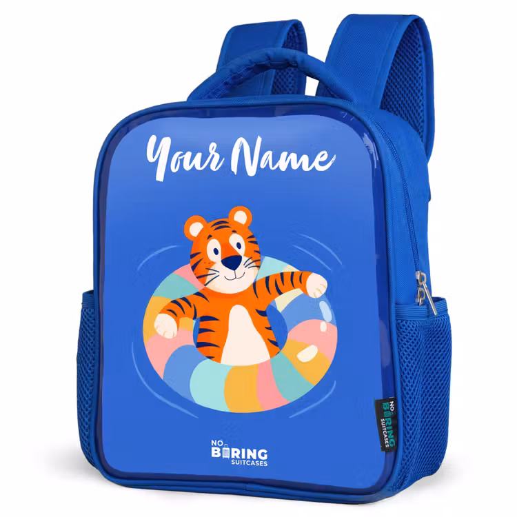 Tijger - Zwemband - Water Kinderrugzak - Blauw middel -schuin