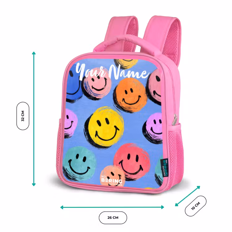 Een speels en kunstzinnig patroon van kleurrijke smileys Kinderrugzak - Roze middel -productfoto_formaten