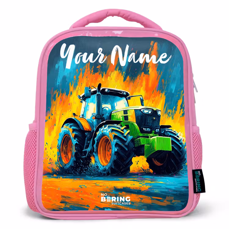 Abstract - Tractor - Groen Kinderrugzak - Roze middel -3d