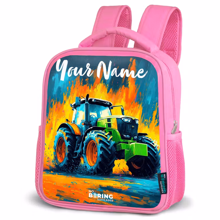 Abstract - Tractor - Groen Kinderrugzak - Roze middel -schuin