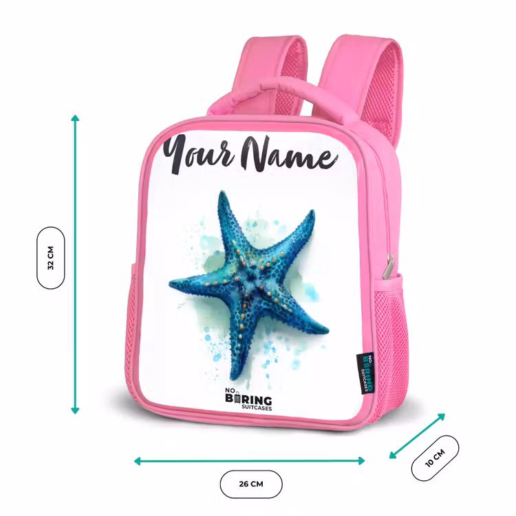 Blauwe Zeester op Witte Achtergrond Kinderrugzak - Roze middel -productfoto_formaten