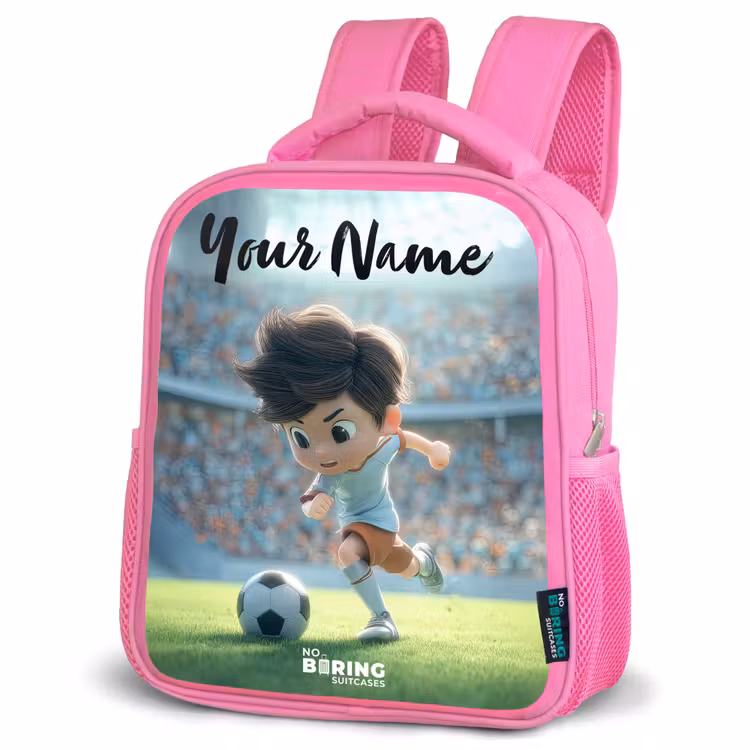 Jongen - Voetbal - Stadion - Zonlicht Kinderrugzak - Roze middel -schuin