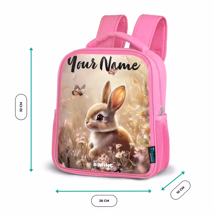 Konijntje - Bruin - Bloemen - Vlinders Kinderrugzak - Roze middel -productfoto_formaten