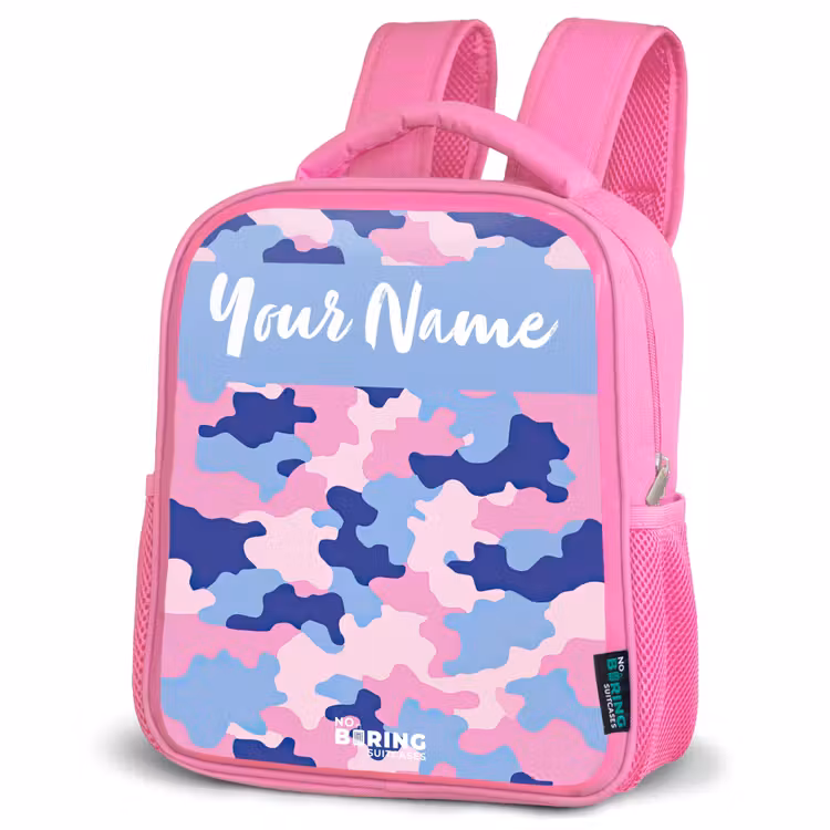 Camouflage - Roze - Blauw Kinderrugzak - Roze middel -schuin