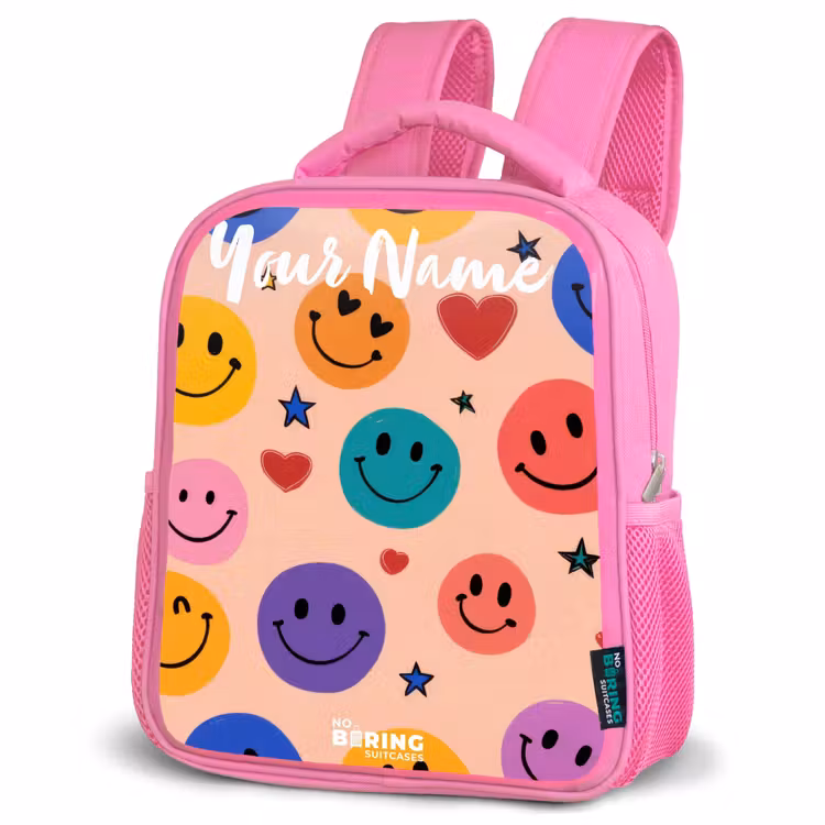 Vrolijk Smiley-patroon Kinderrugzak - Roze middel -schuin