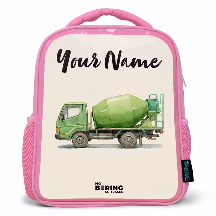 Betonmixer - Getekend - Groen Kinderrugzak - Roze middel -3d