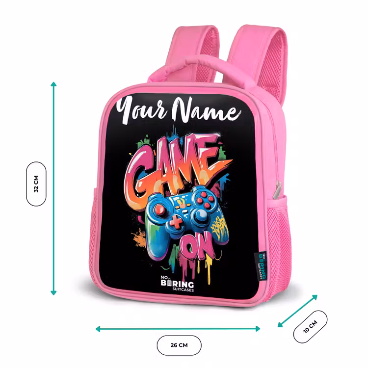Controller - Game - Graffiti - Tekst Kinderrugzak - Roze middel -productfoto_formaten