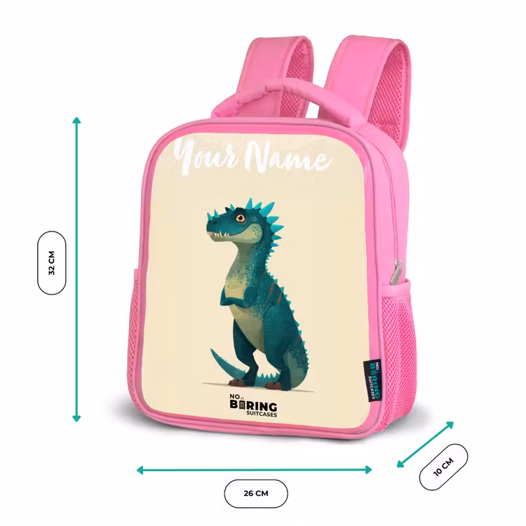 Dino - Dier - Blauw - Groen Kinderrugzak - Roze middel -productfoto_formaten