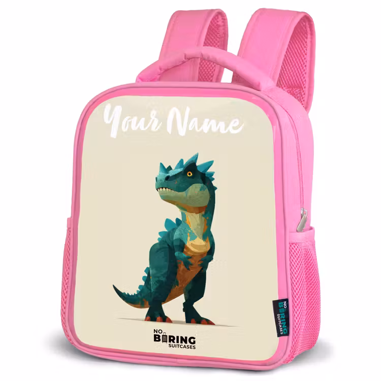 Dino - Dier - Groen Kinderrugzak - Roze middel -schuin