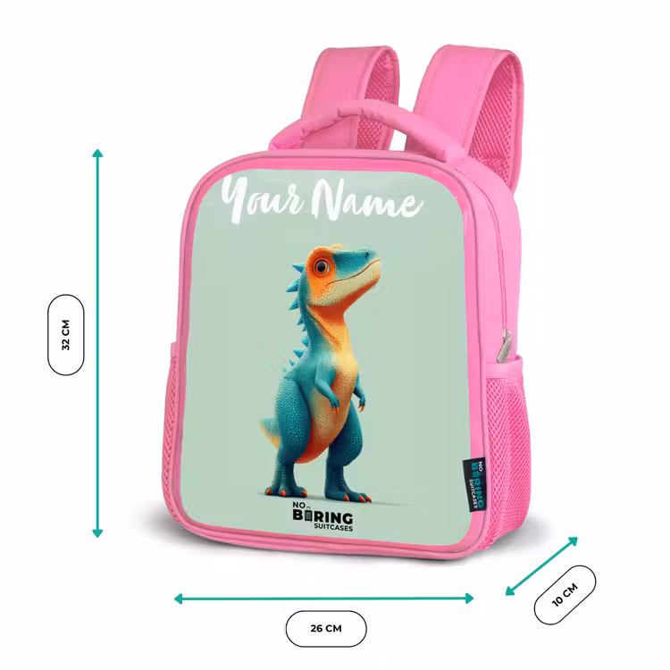 Dino - Dier - Groen - Oranje Kinderrugzak - Roze middel -productfoto_formaten