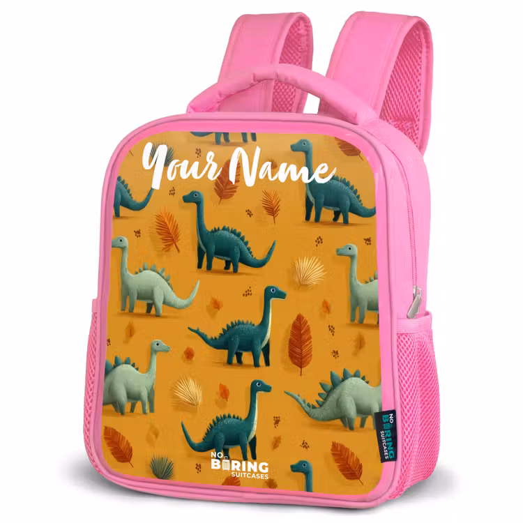Dino - Dieren - Patroon Kinderrugzak - Roze middel -schuin