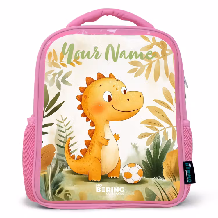 Dino - Voetbal - Oranje Kinderrugzak - Roze middel -3d