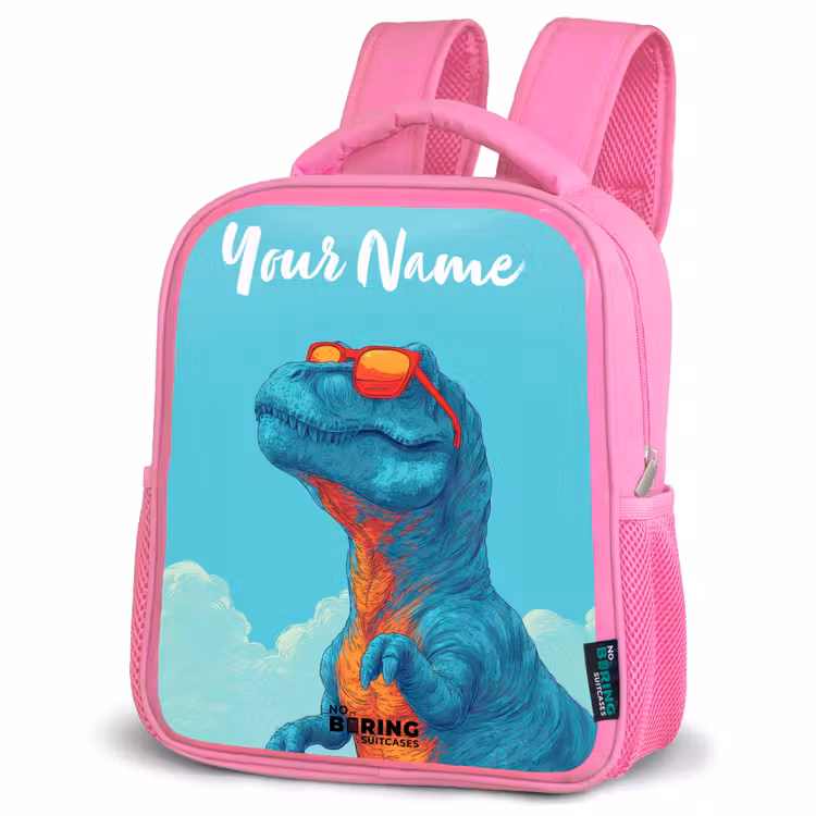 Dino - Zonnebril - Blauw Kinderrugzak - Roze middel -schuin