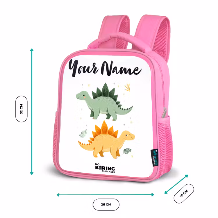 Dinos - Dieren - Groen - Oranje Kinderrugzak - Roze middel -productfoto_formaten
