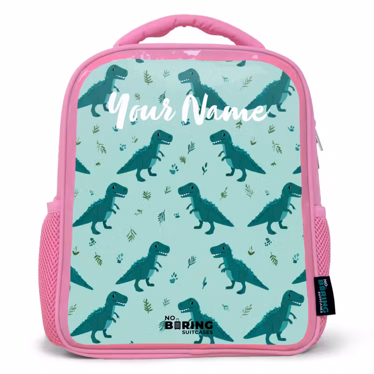 Dinos - Patroon - Groen Kinderrugzak - Roze middel -3d
