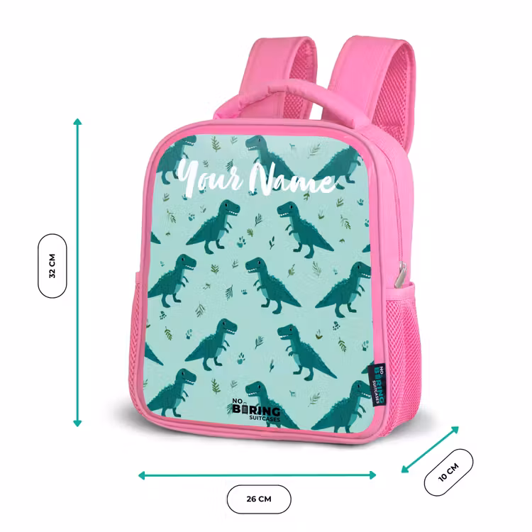 Dinos - Patroon - Groen Kinderrugzak - Roze middel -productfoto_formaten
