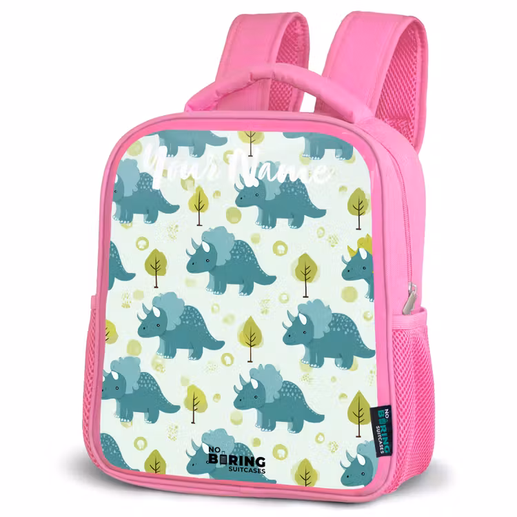 Dinos - Patroon - Natuur Kinderrugzak - Roze middel -schuin