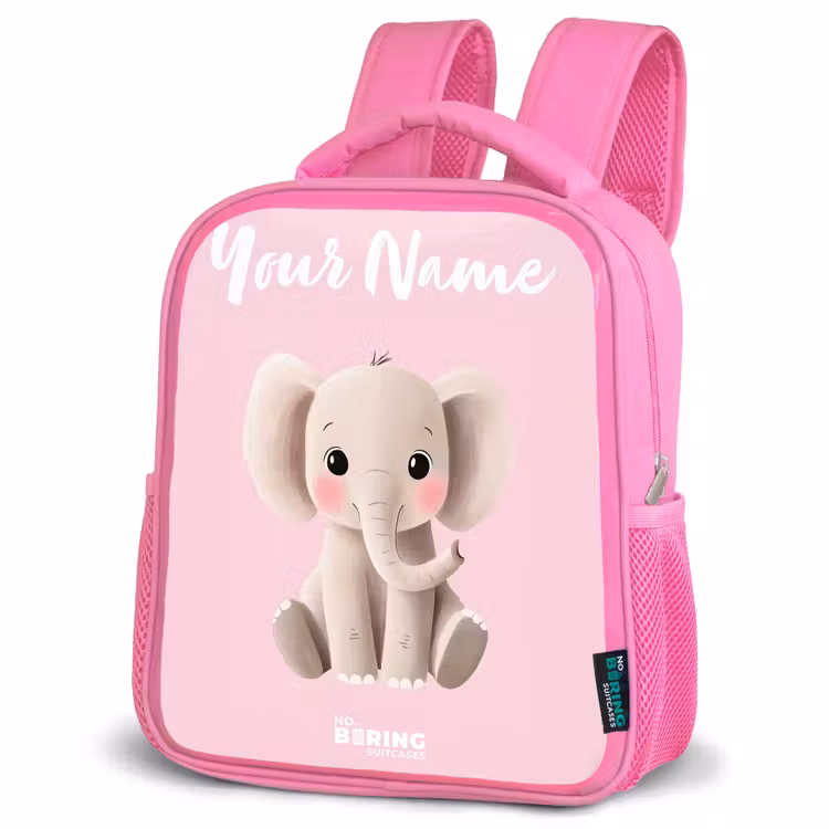Olifant - Grijs - Baby - Slurf Kinderrugzak - Roze middel -schuin