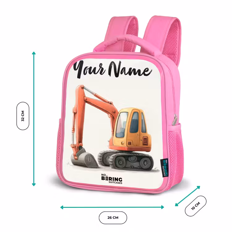 Graafmachine - Getekend - Oranje Kinderrugzak - Roze middel -productfoto_formaten