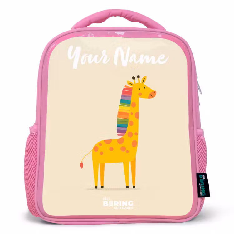 Giraffe - Dier - Kleurrijk Kinderrugzak - Roze middel -3d