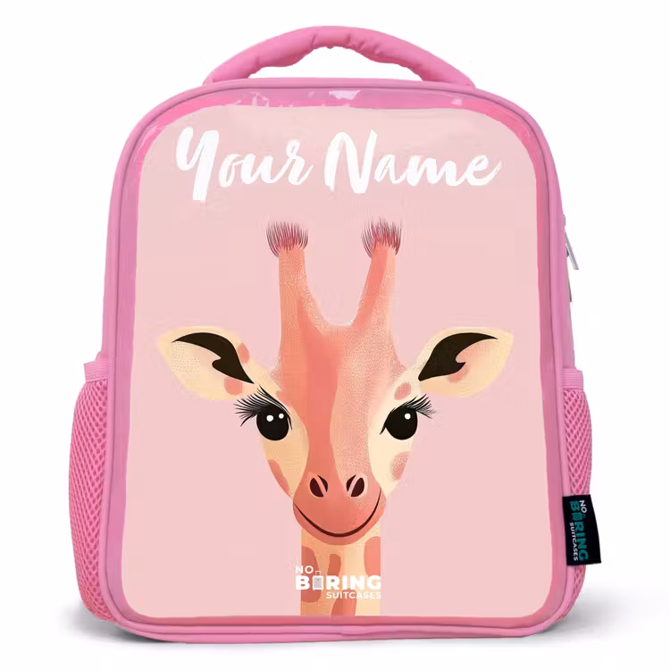 Giraffe - Wimpers - Minimalistisch - Roze Kinderrugzak - Roze middel -3d