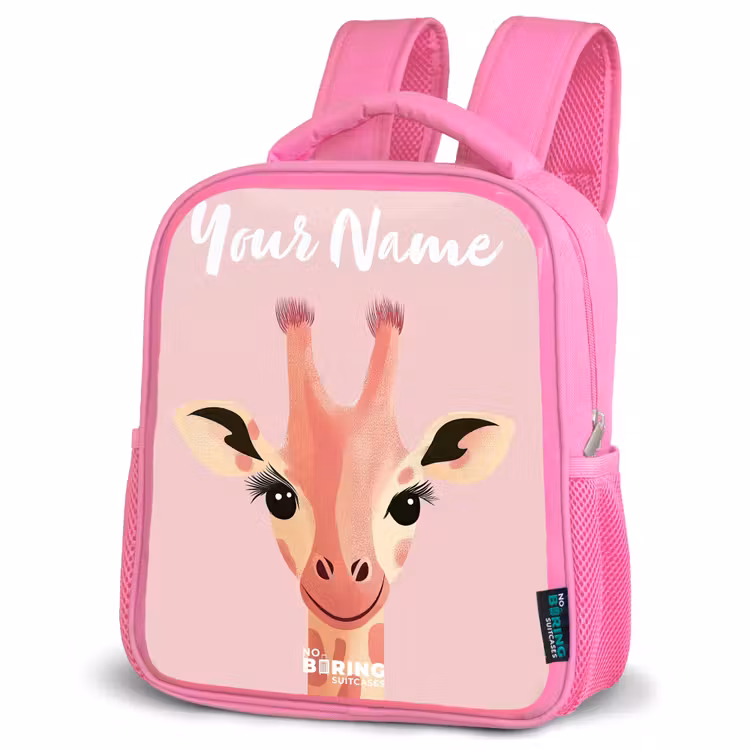 Giraffe - Wimpers - Minimalistisch - Roze Kinderrugzak - Roze middel -schuin