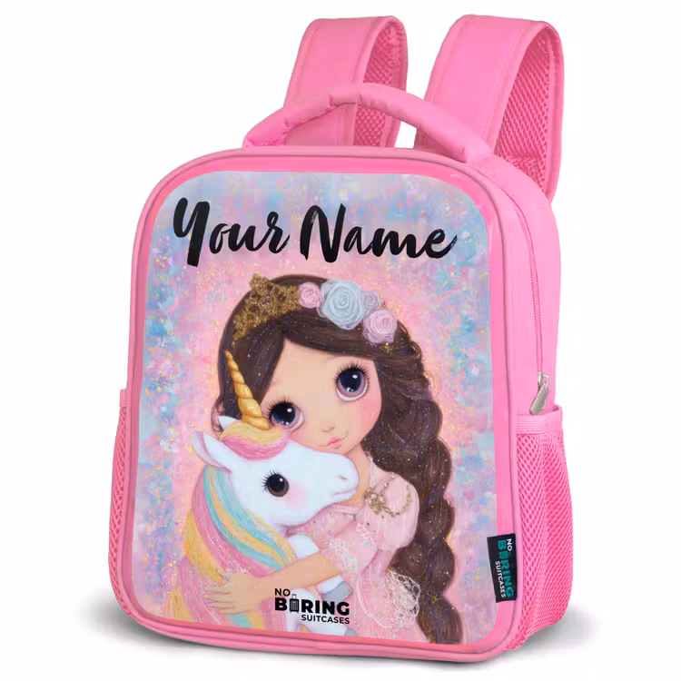Meisje - Eenhoorn - Glitter Kinderrugzak - Roze middel -schuin