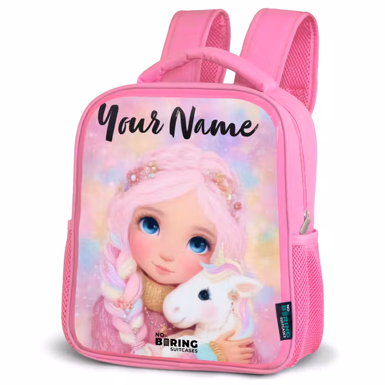 Meisje - Eenhoorn - Roze Kinderrugzak - Roze middel -schuin