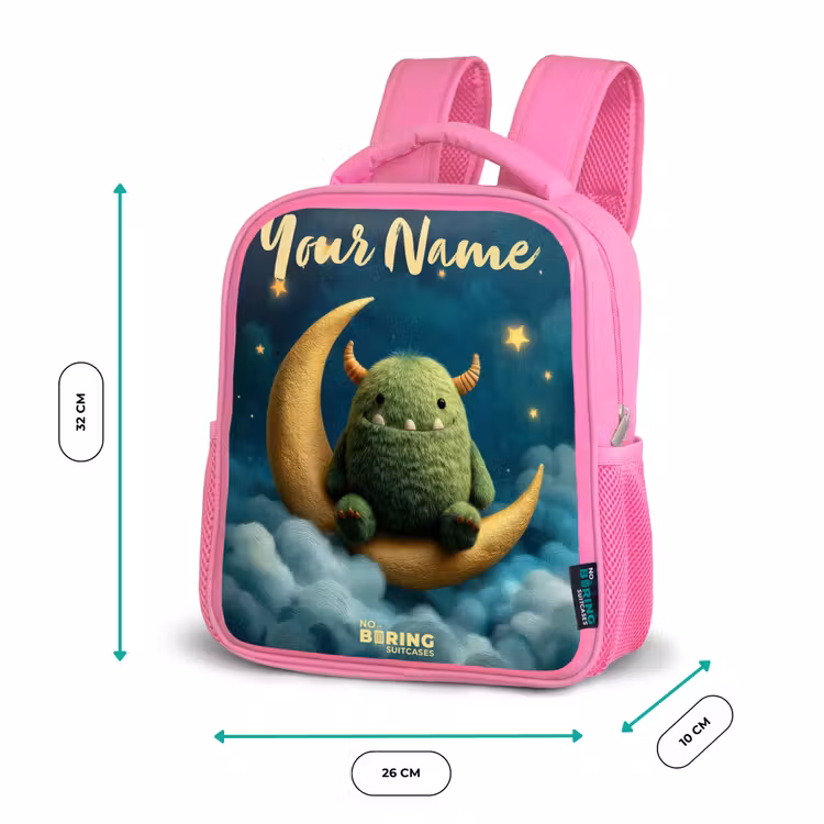 Groen monster op maansikkel Kinderrugzak - Roze middel -productfoto_formaten