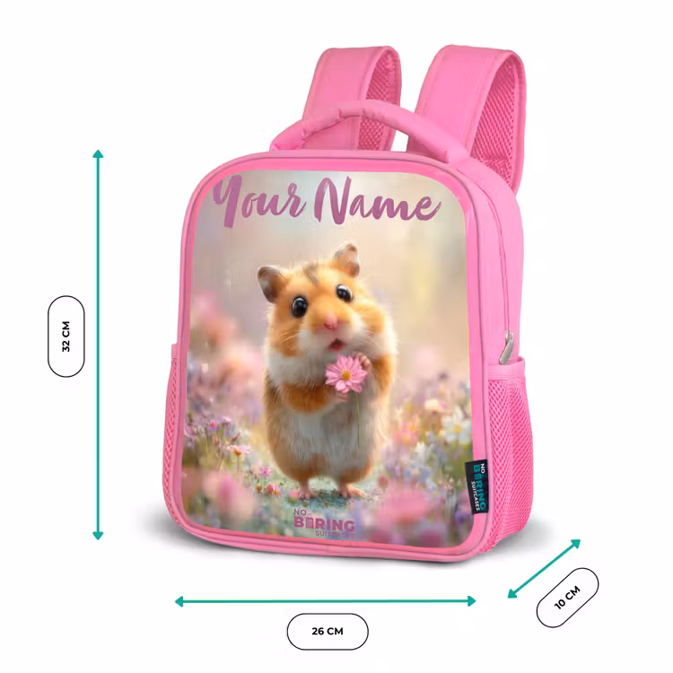 Hamster - Bloem - Natuur - Dier Kinderrugzak - Roze middel -productfoto_formaten