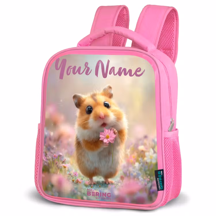 Hamster - Bloem - Natuur - Dier Kinderrugzak - Roze middel -schuin