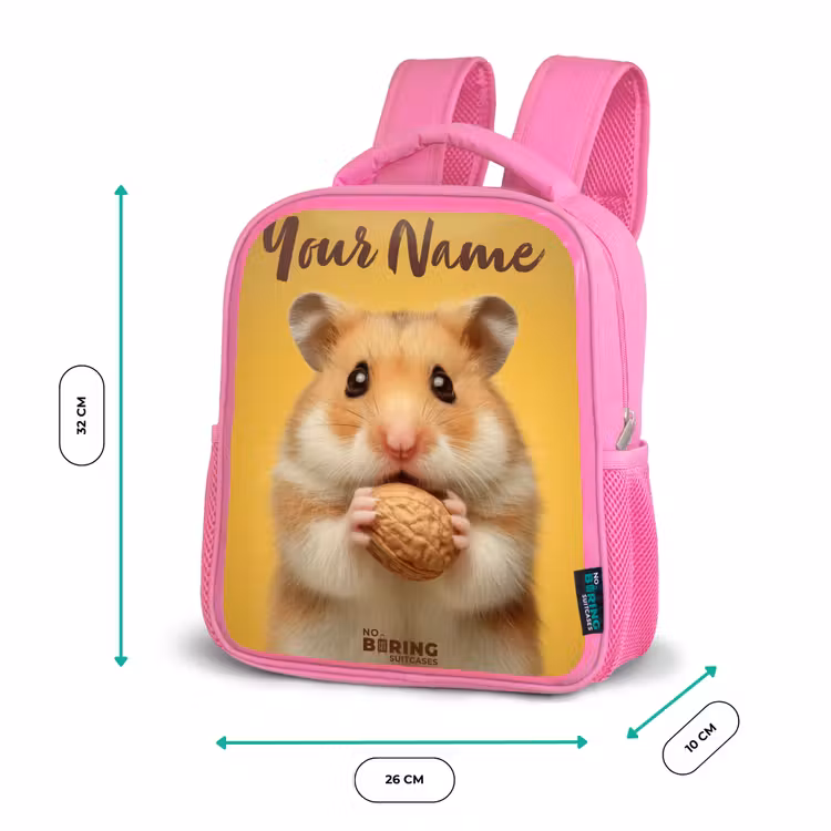 Hamster - Walnoot - Dier Kinderrugzak - Roze middel -productfoto_formaten