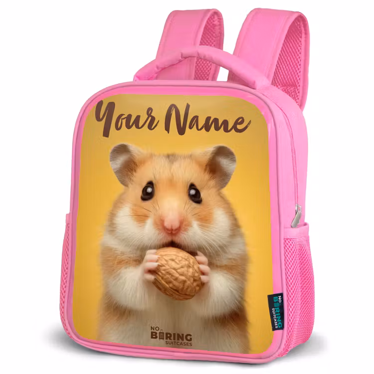 Hamster - Walnoot - Dier Kinderrugzak - Roze middel -schuin
