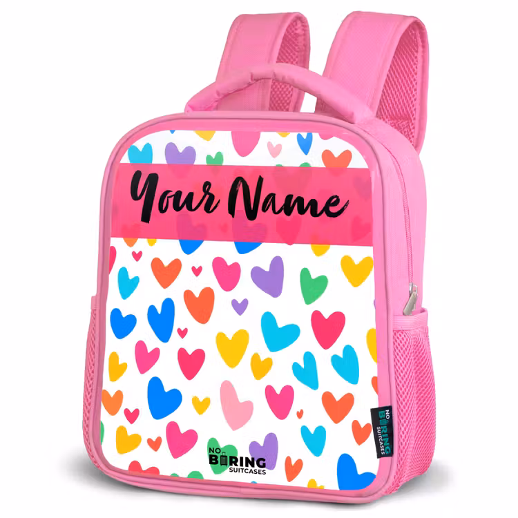 Hartjes - Kleurrijk - Patroon Kinderrugzak - Roze middel -schuin