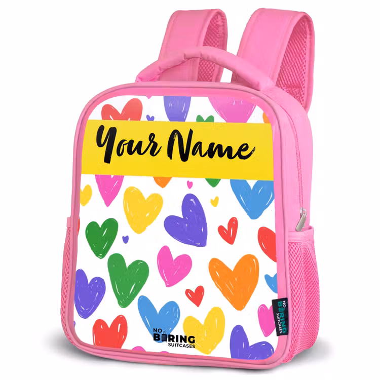 Hartjes - Patroon - Kleurrijk Kinderrugzak - Roze middel -schuin