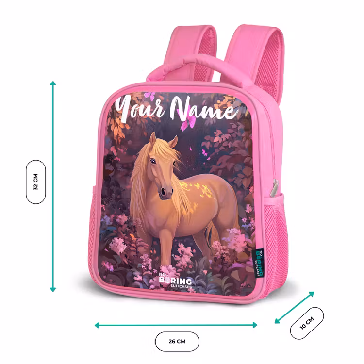 Paard - Bloemen - Paars - Vlinder Kinderrugzak - Roze middel -productfoto_formaten