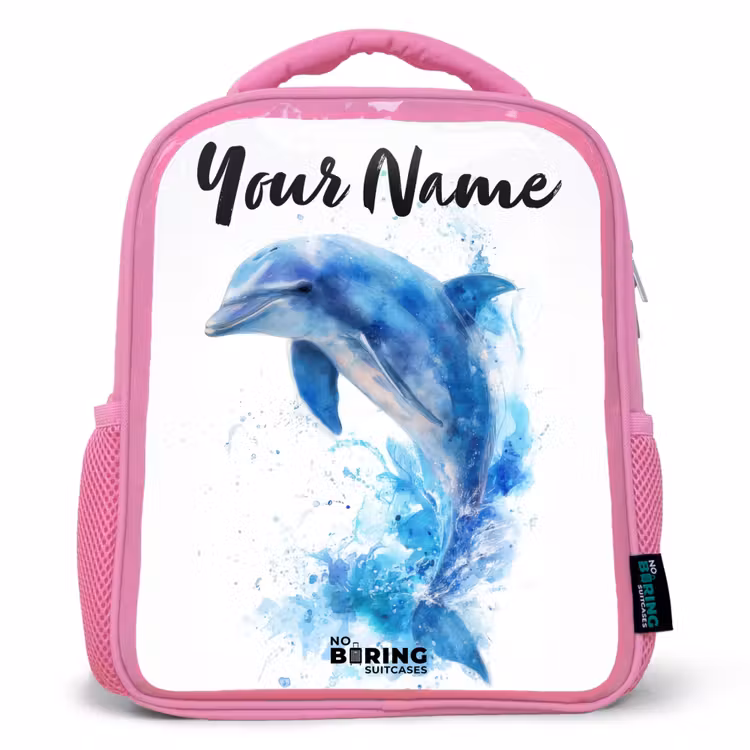 Springende blauwe dolfijn Kinderrugzak - Roze middel -3d