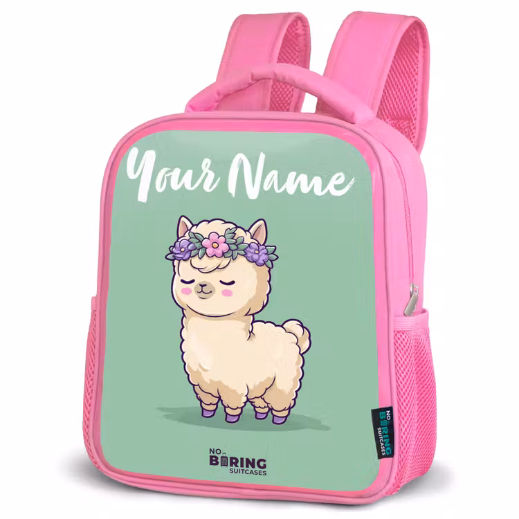Kawai - Alpaca - Groen Kinderrugzak - Roze middel -schuin