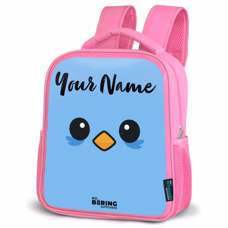 Kawai - Vogel - Blauw Kinderrugzak - Roze middel -schuin
