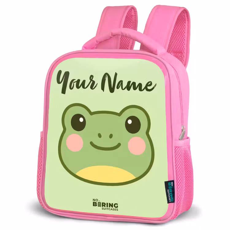 Kawai - Kikker - Groen Kinderrugzak - Roze middel -schuin