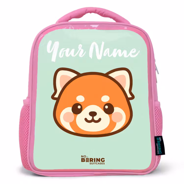 Kawai - Rode panda - Groen Kinderrugzak - Roze middel -3d