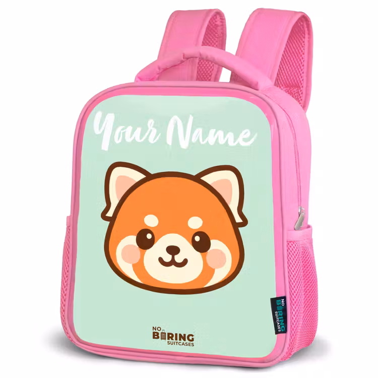 Kawai - Rode panda - Groen Kinderrugzak - Roze middel -schuin
