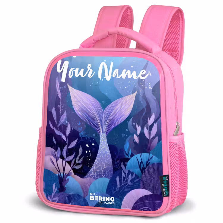 Zeemeermin - Onderwater - Paars - Blauw Kinderrugzak - Roze middel -schuin