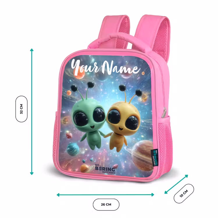 Vrolijke buitenaardse vrienden Kinderrugzak - Roze middel -productfoto_formaten