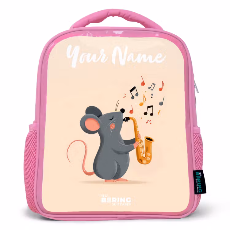 Muis - Saxofoon - Muziek Kinderrugzak - Roze middel -3d