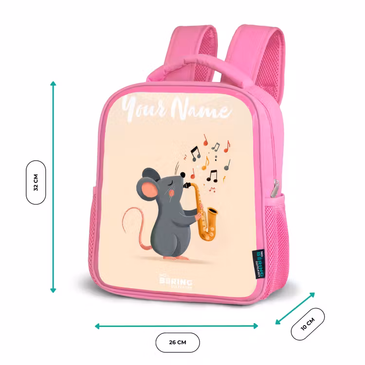 Muis - Saxofoon - Muziek Kinderrugzak - Roze middel -productfoto_formaten
